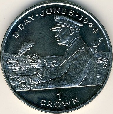 (1994) Монета Остров Мэн 1994 год 1 крона &quot;Высадка в Нормандии Эйзенхауэр&quot;  Серебро Ag 925  PROOF