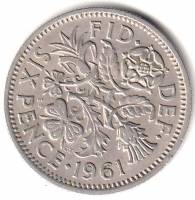 (1961) Монета Великобритания 1961 год 6 пенсов "Елизавета II"  Медь-Никель  XF