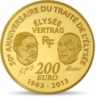 (№2013km2121) Монета Франция 2013 год 200 Euro (50-й летию. из Elyseacute)