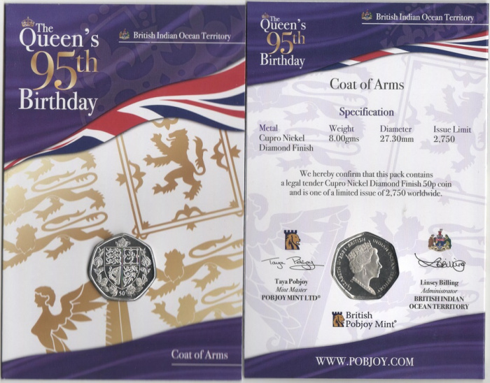 (2021) Монета Британская терр в Инд океане 2021 год 50 пенсов &quot;Гербовой щит&quot;  Медь-Никель  Буклет