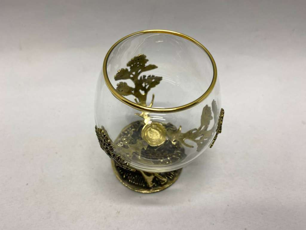 Бокал для коньяка Лев, патинированная латунь, стекло