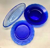 Тарелки 3 шт + селёдочница, стекло, Кобальт (есть сколы)