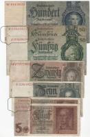 1924-42 7 штук 5 5 10 20 50 50 100 марок Набор банкнот Германия Разные варианты    VF