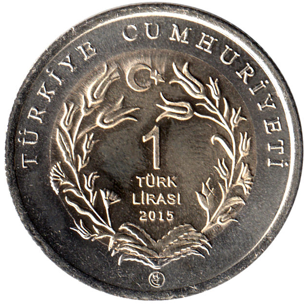 2015 Монета Турция 2015 год 1 лира Баран  Биметалл  UNC