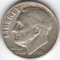 1951 Монета США 10 центов 1. Серебро Франклин Делано Рузвельт Серебро Ag 900  XF