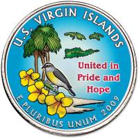 (055d) Монета США 2009 год 25 центов "Американские Виргинские острова"  Вариант №2 Медь-Никель  COLO