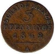 () Монета Германия (Империя) 1841 год 3  &quot;&quot;   Медь  UNC