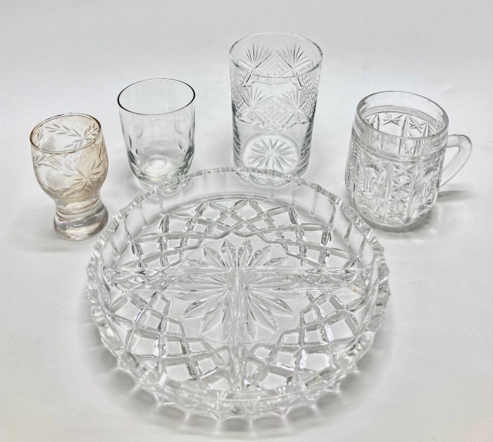 Менажница + кружка + стакан + 2 стопки, хрусталь, СССР