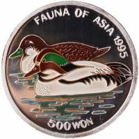 (№1995km80) Монета Корея Северная 1995 год 500 Won (Фауна Азии - утки)