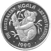 (,) Монета Австралия 1990 год 5 долларов   Биметалл (Платина - Золото)  UNC