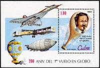 (1983-018) Блок марок  Куба "Хосе Доминго Плино"    200 лет Воздухоплаванию III Θ