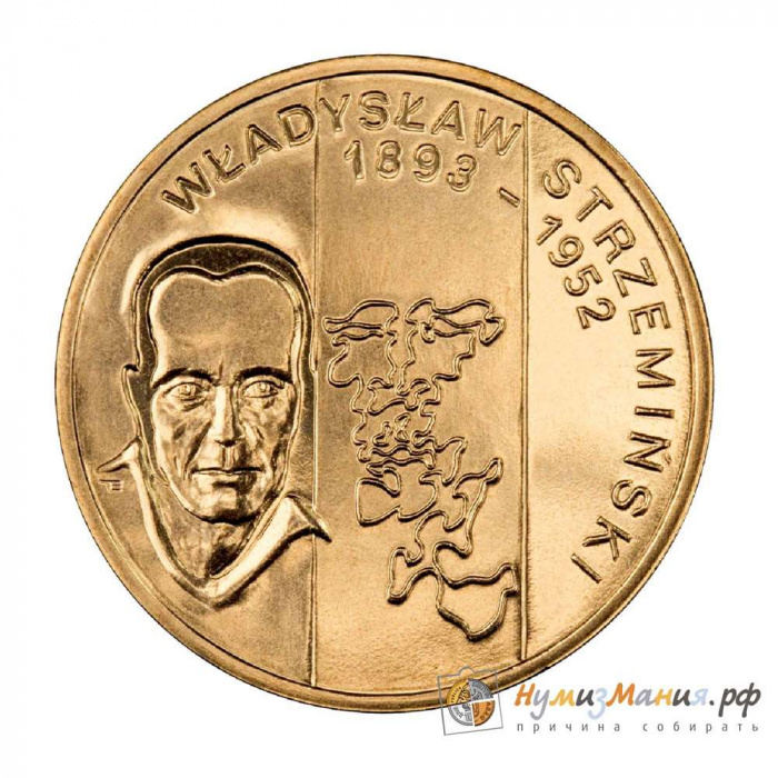 (186) Монета Польша 2009 год 2 злотых &quot;Владислав Стржеминский&quot;  Латунь  UNC