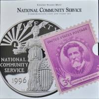 (1996, 1 д. + почт. марка) Монета США 1996 год  Корпорация гос. и муниципальной службы  PROOF