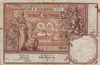 (№1896P-62b) Банкнота Бельгия 1896 год "20 Francs" (Подписи: Verstraeten (with additional title "Dir