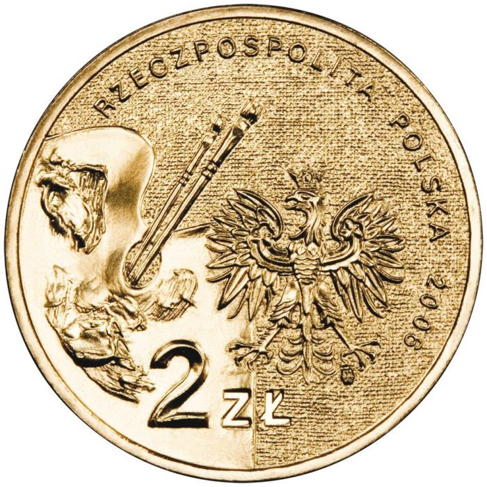 129 Монета Польша 2006 год 2 злотых Александр Герымский  Латунь  UNC