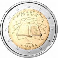 (002) Монета Испания 2007 год 2 евро "Римский договор 50 лет"  Биметалл  UNC
