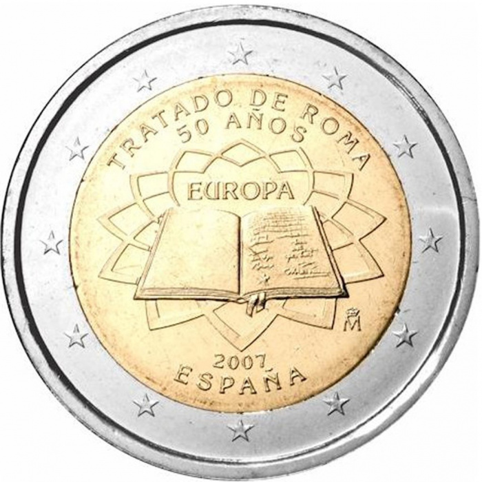 (002) Монета Испания 2007 год 2 евро &quot;Римский договор 50 лет&quot;  Биметалл  UNC