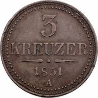 (№1851km2193) Монета Австрия 1851 год 3 Kreuzer (1/40 Талер - А, Б, В, Г)