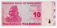 Банкнота Зимбабве 2009 год 10 долларов Балансирующие скалы   UNC