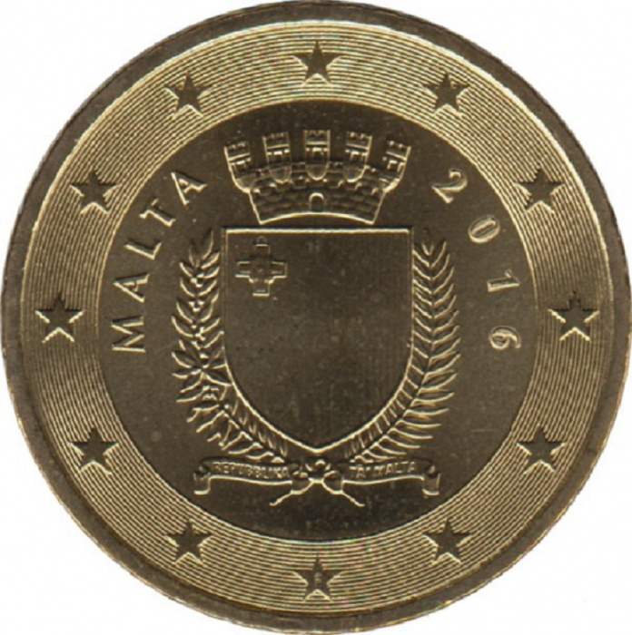 (2016) Монета Мальта 2016 год 50 евроцентов &quot;Герб Мальты&quot;  Латунь  UNC