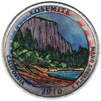 003p Монета США 2010 год 25 центов Йосемити  Вариант №2 Медь-Никель  COLOR. Цветная