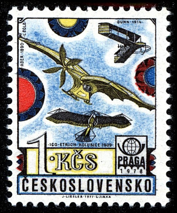 (1977-044) Марка Чехословакия &quot;Моноплан&quot;    Международная выставка марок Прага. История авиации II Θ