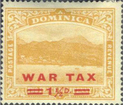 (№1919-55) Марка Доминикана 1919 год &quot;Розо надпечаткой военный налог&quot;, Гашеная