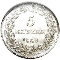 (№1808km13.1 (aargau)) Монета Швейцария 1808 год 5 Batzen