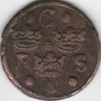 Монета Швеция 1/4 эре, 1633 год, VF