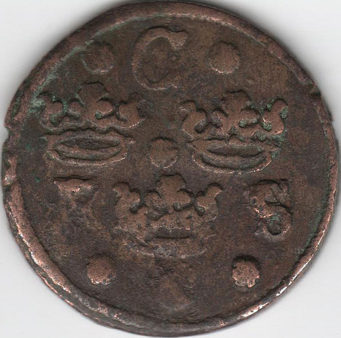 Монета Швеция 1/4 эре, 1633 год, VF