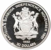 (№1982km4) Монета Антигуа и Барбуда 1982 год 30 Dollars (Джордж Вашингтон - Verplanck)