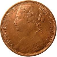 (1875) Монета Великобритания 1875 год 1 пенни "Королева Виктория"  Бронза  VF