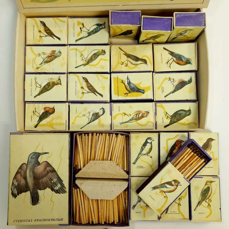 Набор спичечных коробков &quot;Певчие птицы&quot;, 25 шт (со спичками), СССР