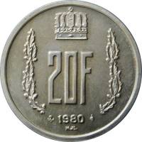 () Монета Люксембург 1980 год 20 франков ""  Биметалл (Серебро - Ниобиум)  UNC