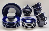Чайный десертный сервиз на 7 персон фарфор кобальт 23 предмета чашки блюдца тарелки сахарница блюдо 