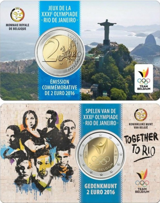 (016) Монета Бельгия 2016 год 2 евро &quot;Олимпийская сборная Бельгии&quot;  Биметалл  Coincard