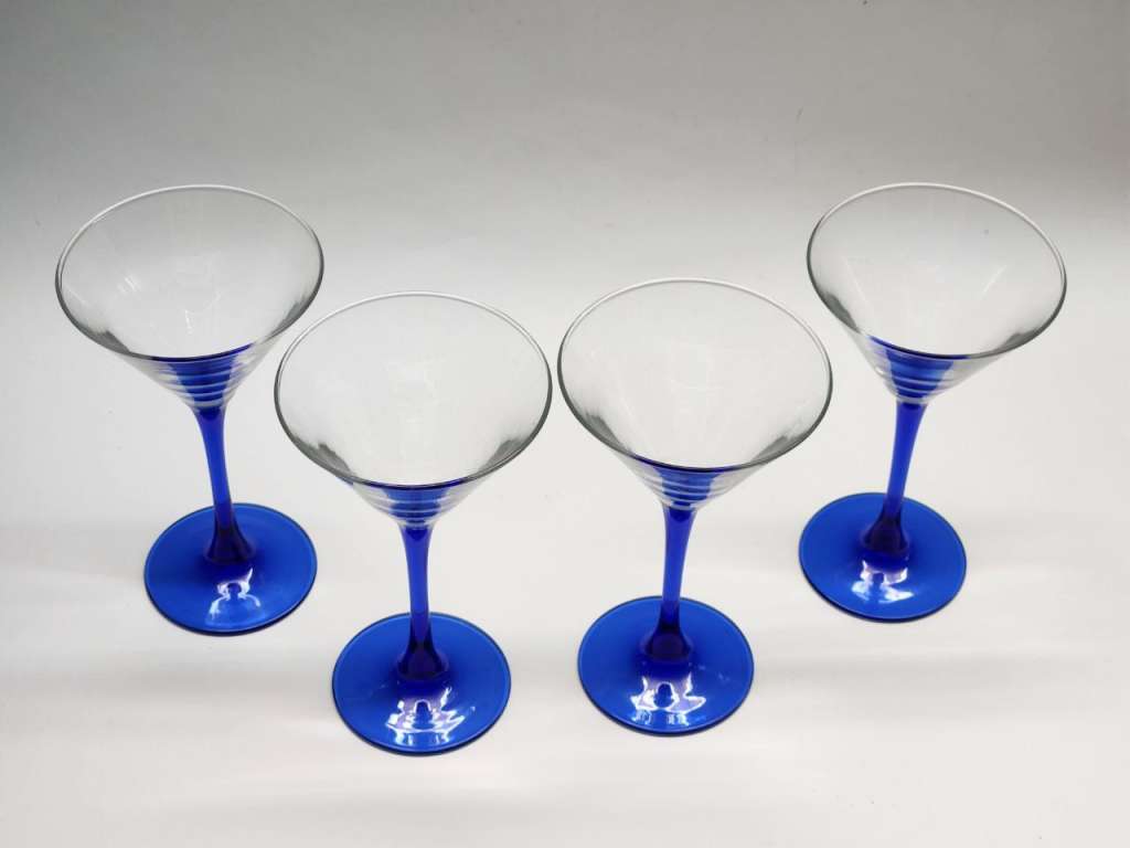 Бокалы фужеры для мартини на синей ножке цветное стекло хрусталь 4 шт