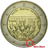 (004a) Монета Мальта 2012 год 2 евро "Совет большинства 1887 года"  Знак МД Биметалл  UNC