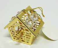 Подвеска "Скворечник", 4,5*3,5* см, металл, покрытие - золото 24 к., кристаллы Сваровски, США, новый