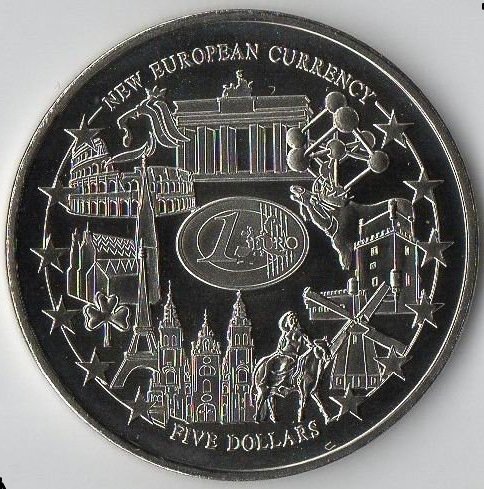 (2001) Монета Либерия 2001 год 5 долларов &quot;Новые монеты Евро&quot;  Медь-Никель  PROOF