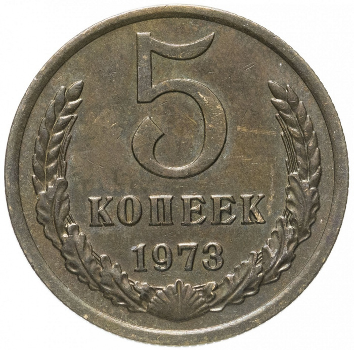 (1973) Монета СССР 1973 год 5 копеек   Медь-Никель  VF