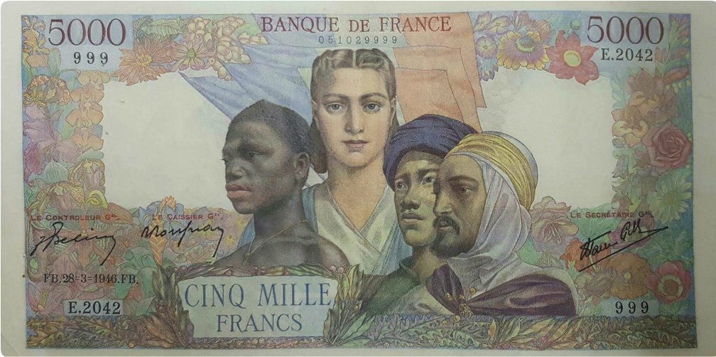 (№1946P-103c.3) Банкнота Франция 1946 год &quot;5,000 Francs&quot;