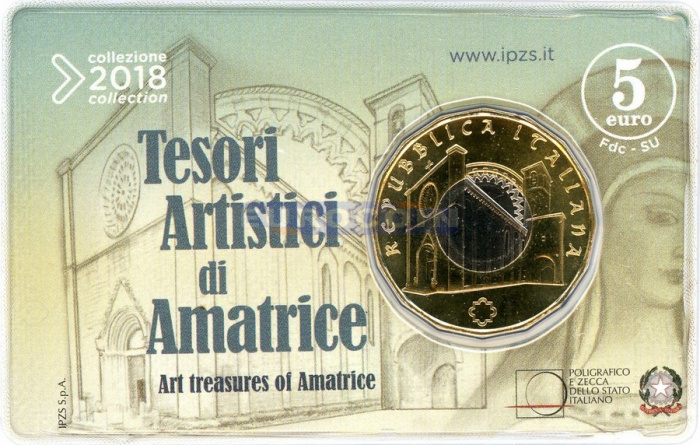(2018) Монета Италия 2018 год 5 евро &quot;Сокровища Аматриче&quot;  Биметалл  Coincard