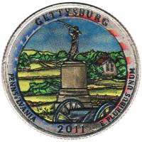 006p Монета США 2011 год 25 центов Геттисберг  Вариант №2 Медь-Никель  COLOR. Цветная