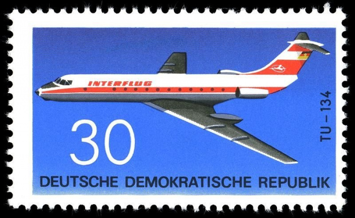 (1969-098) Марка Германия (ГДР) &quot;Ту-134&quot;    Авиация II Θ
