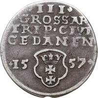 (№1557) Монета Польша 1557 год 3 Grosze (Трояк)