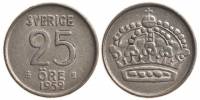 (1952) Монета Швеция 1952 год 25 эре   Серебро Ag 400  XF