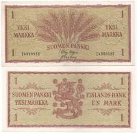 Банкнота Финляндия 1963 год 1 марка Колосья Waris - Engberg  UNC