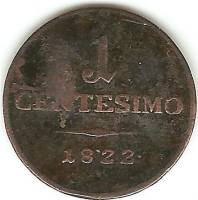  Монета Италия 1822 год 1     Медь  UNC