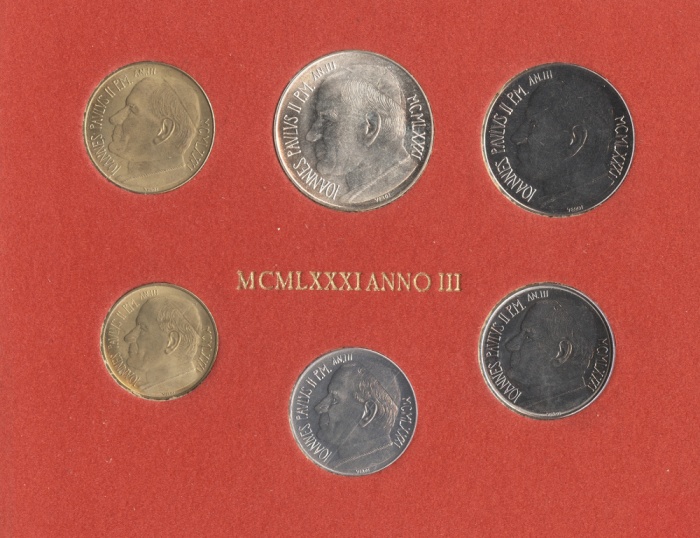 (1981, 6 монет) Набор монет Ватикан 1981 год &quot;Иоанн Павел II&quot;  Буклет